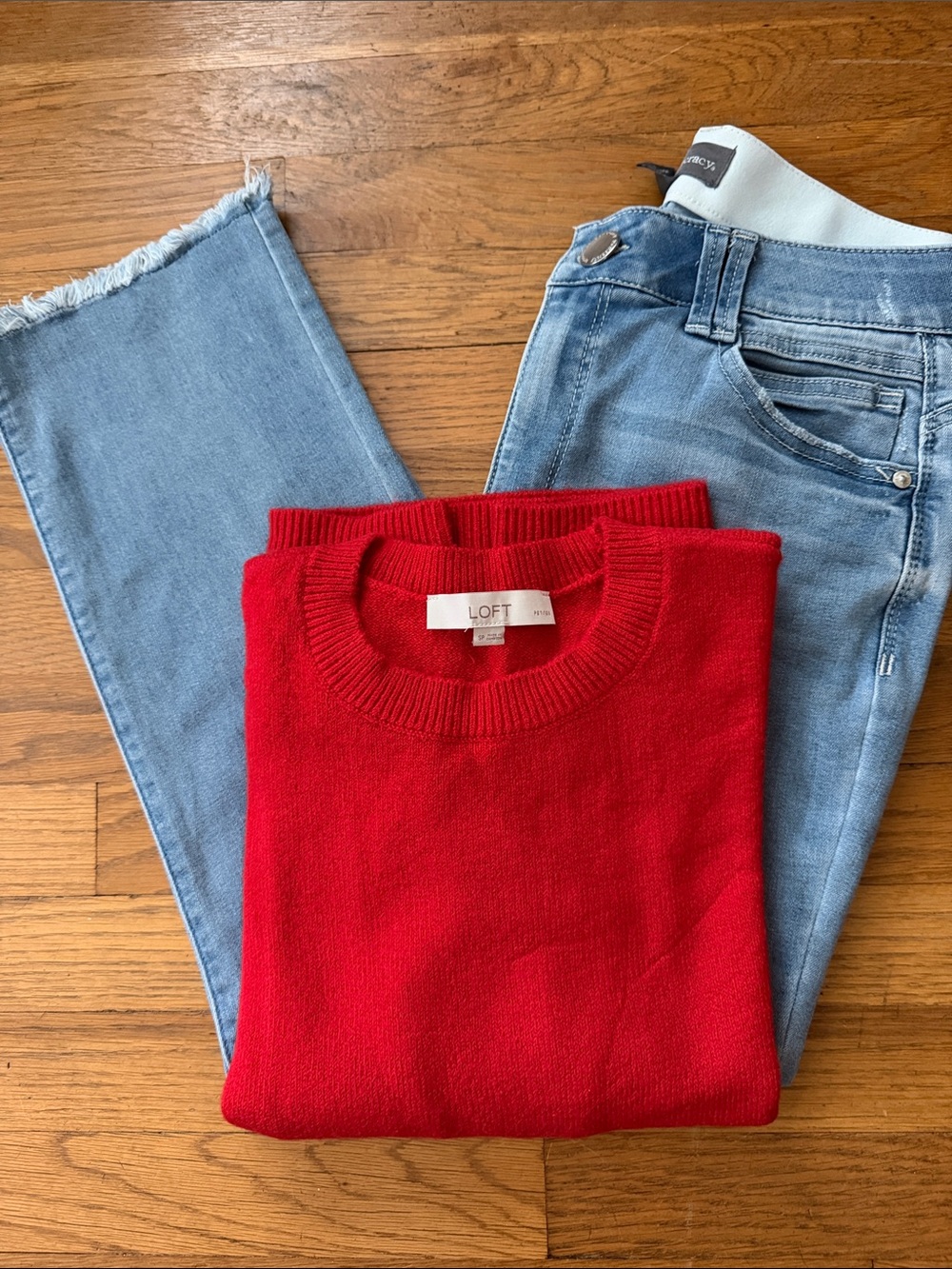 Loft bright red crewneck sweater. Size SP.